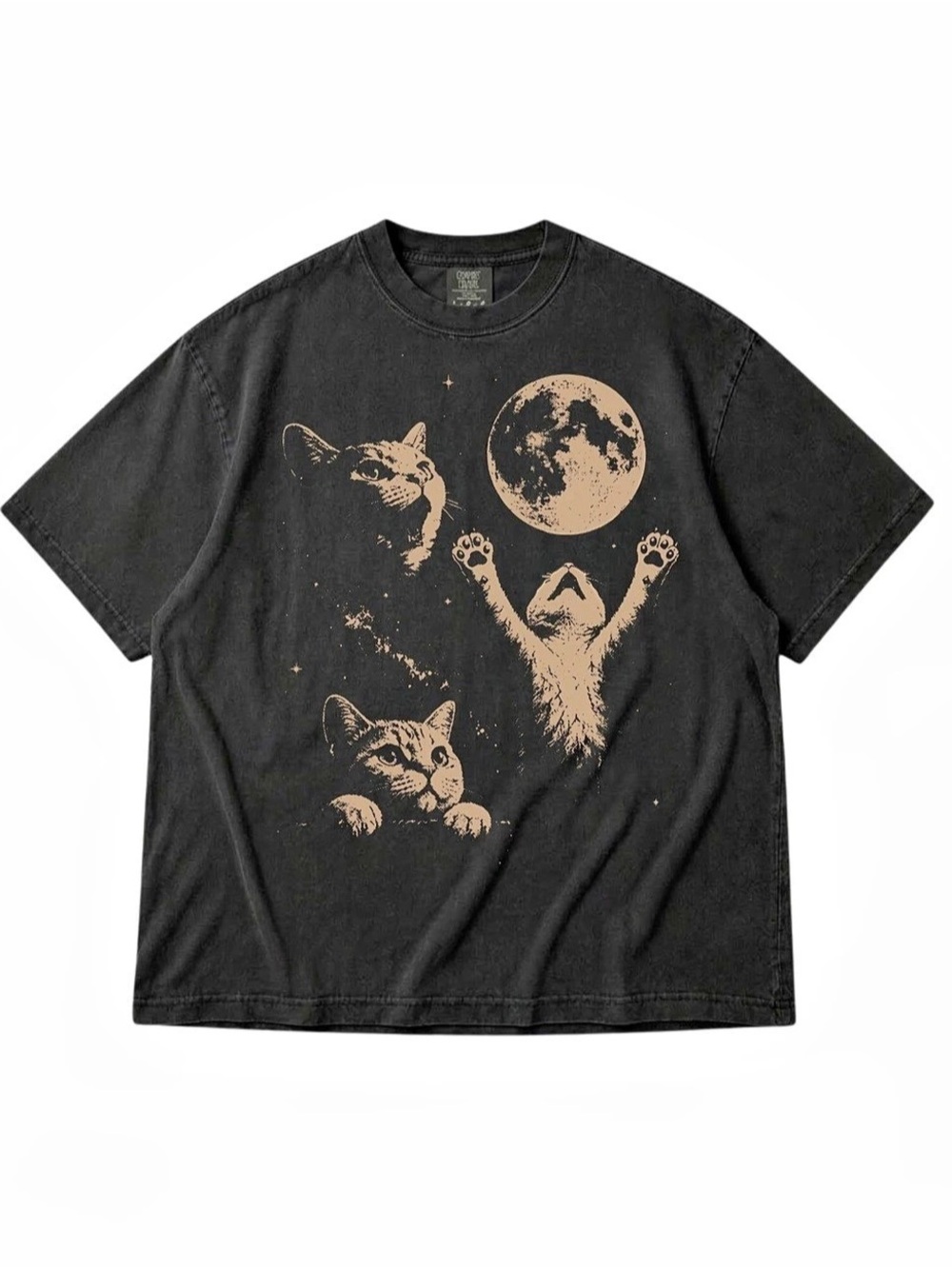 Comfort Colors Black Graphic Cat Moon Short Sleeve Tee in Black